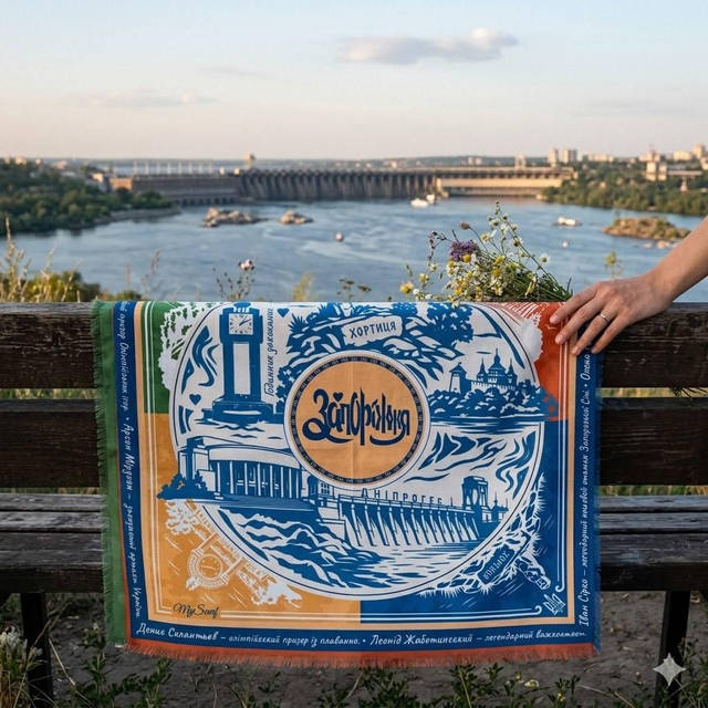 Дизайнерська хустка «Моє Запоріжжя» 90 × 90 см — My Scarf